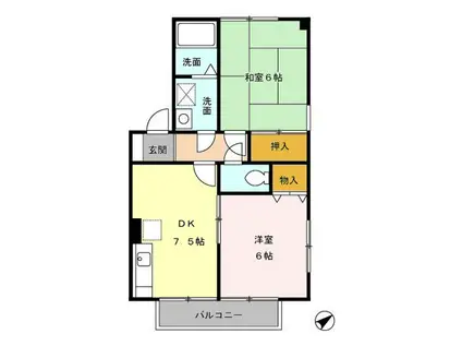 ルミエールII(2DK/2階)の間取り写真