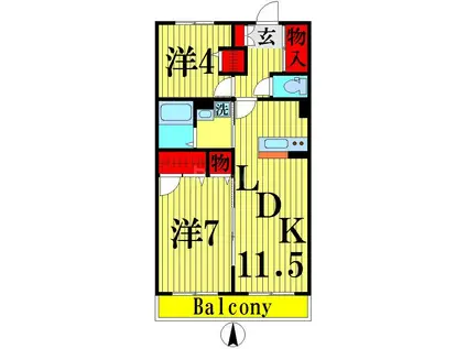 ユネックスパレス(2LDK/2階)の間取り写真