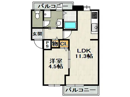 ビューテラス売布III(1LDK/2階)の間取り写真