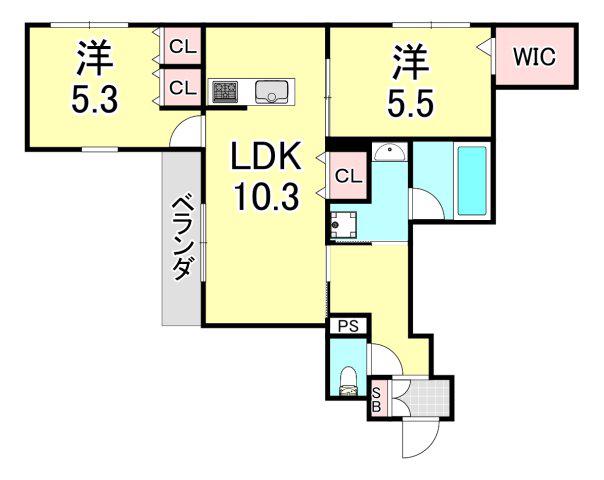 HEBEL MAISON 六甲篠原中町(2LDK/3階)の間取り写真