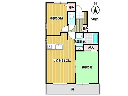 サニーヒル御井(2LDK/2階)の間取り写真