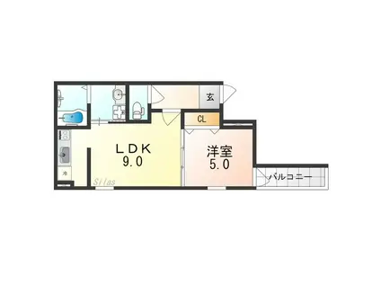 フジパレス高石千代田I番館(1LDK/2階)の間取り写真