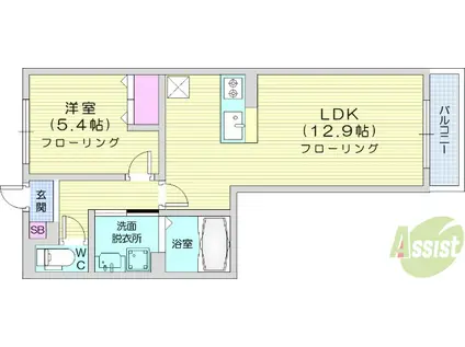 アビタシオン小田原長丁通(1LDK/2階)の間取り写真