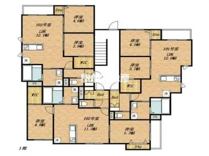プレガーレ白木原駅前(2LDK/1階)の間取り写真
