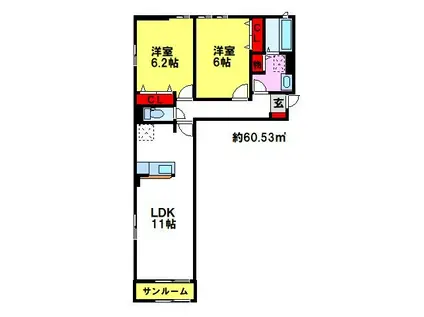 メゾン・ド・エレガンスA(2LDK/1階)の間取り写真