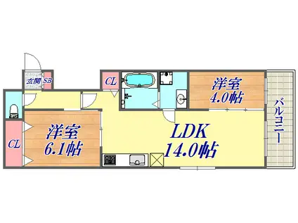 グレイスコート神戸北野(2LDK/1階)の間取り写真