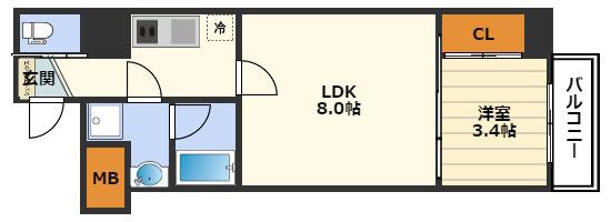 APRILE南森町(1LDK/3階)の間取り写真