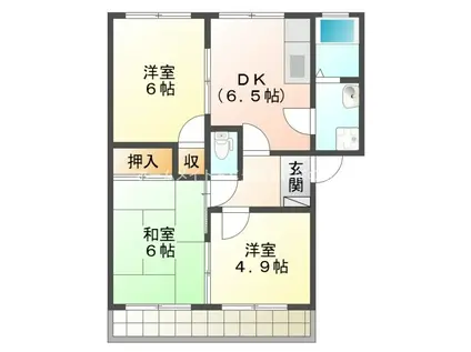 アーバンハイツB棟(3DK/1階)の間取り写真