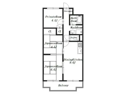 寺戸ハイツ(3DK/3階)の間取り写真