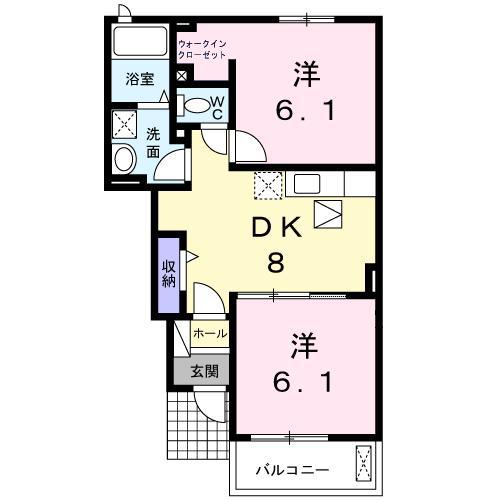 ハピネスIII(2DK/1階)の間取り写真