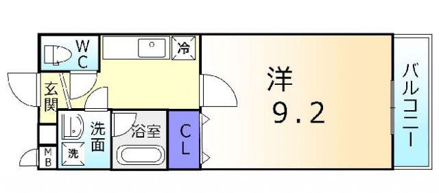 フジパレス初芝ノース(1K/2階)の間取り写真