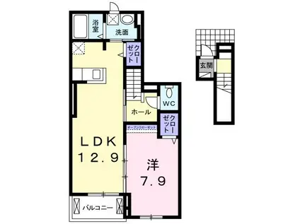 エスポワール(1LDK/2階)の間取り写真