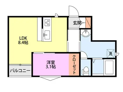 ラテ古町(1LDK/2階)の間取り写真