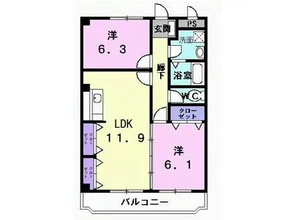 エステート春日井(2LDK/3階)の間取り写真