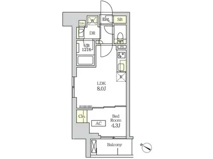コスモグラシア新宿西早稲田(1LDK/5階)の間取り写真