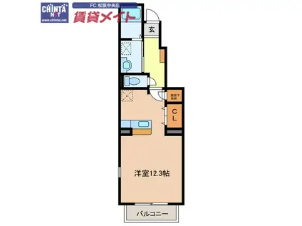 バーミィKA棟(ワンルーム/1階)の間取り写真