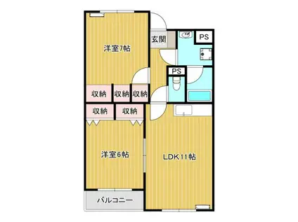 コペン南城A棟(2LDK/2階)の間取り写真