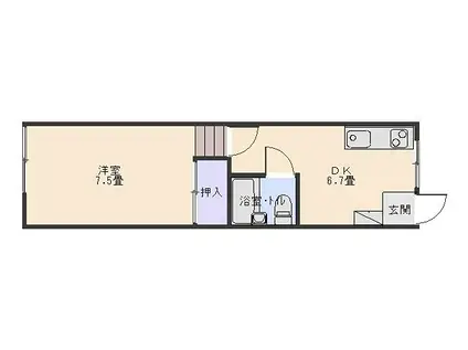 プランドールB(1DK/1階)の間取り写真