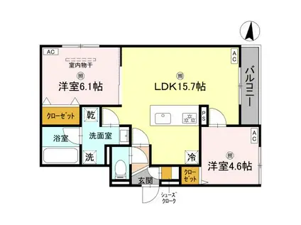 クラシスト三津屋南(2LDK/2階)の間取り写真