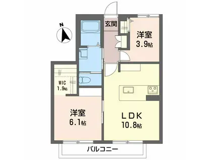 グランシード富沢B(2LDK/2階)の間取り写真