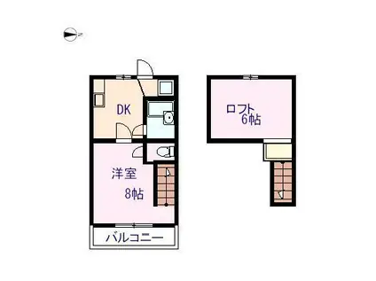 モッキングバード(1K/2階)の間取り写真