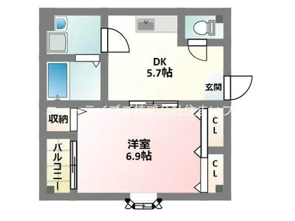 ラ・フィーネ(1DK/3階)の間取り写真