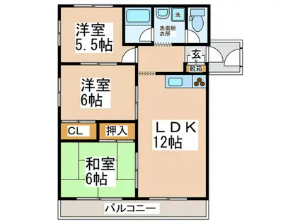 マンション パルティール(3LDK/2階)の間取り写真