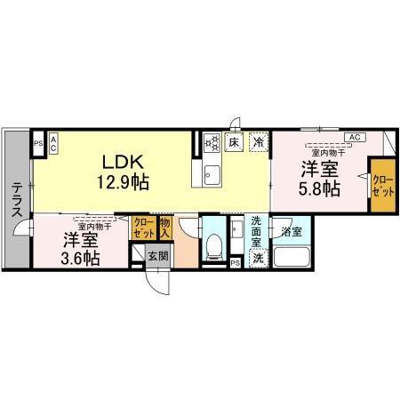 イヴレーア橋本(2LDK/1階)の間取り写真