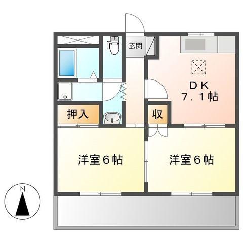 パレスアベニール(2DK/1階)の間取り写真