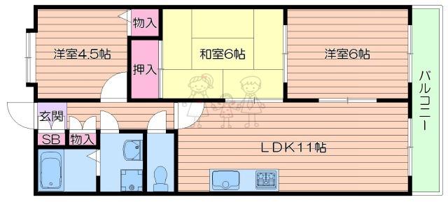 エスポワール参番館(3LDK/6階)の間取り写真