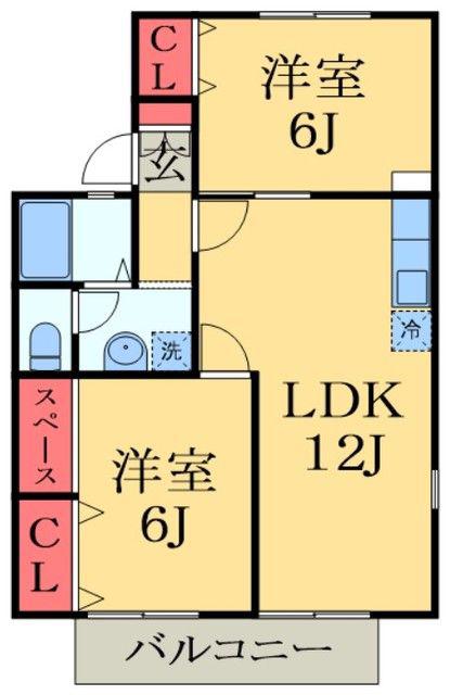 エクレール五井西B(2LDK/2階)の間取り写真