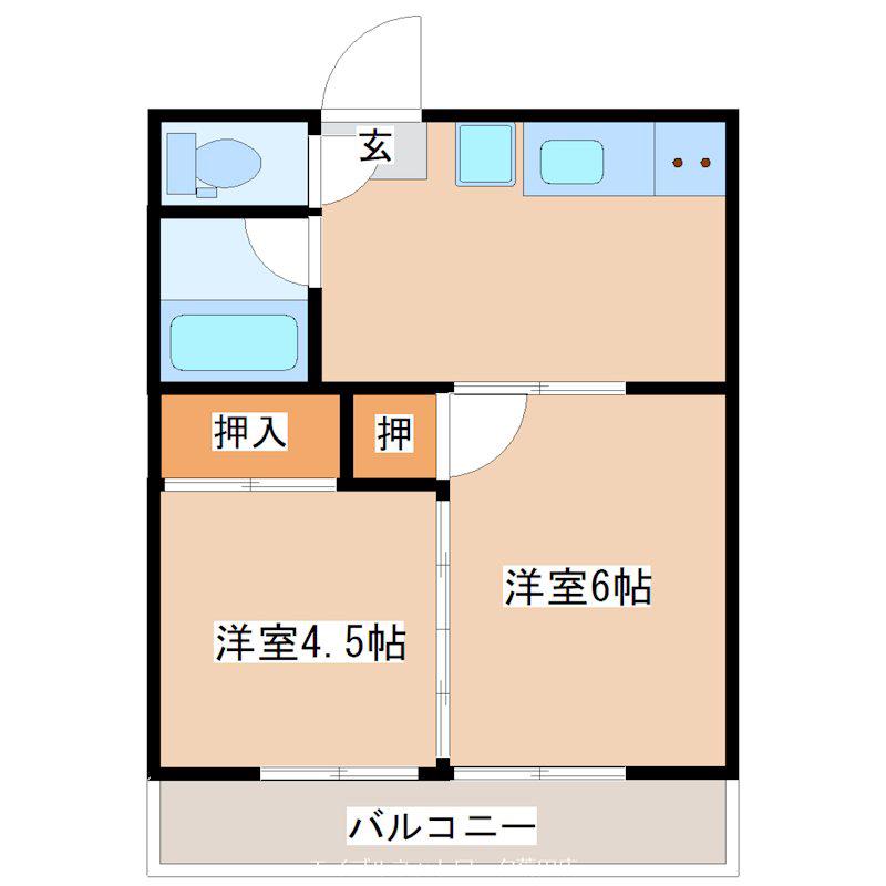 スカイヒルズ西陵(2DK/1階)の間取り写真