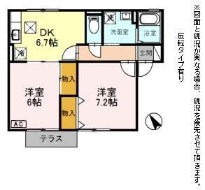パインフォレスト B棟(2DK/1階)の間取り写真