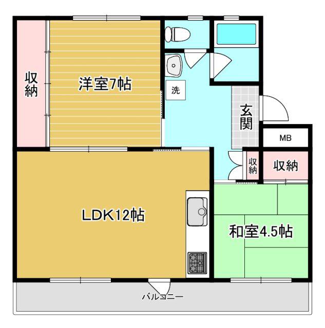 富田団地71号棟(2LDK/5階)の間取り写真