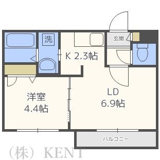 ルーエ北円山(1LDK/2階)の間取り写真