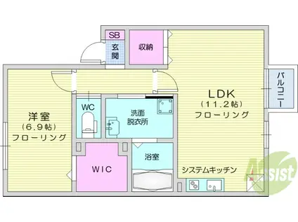 ラフィネ リジェール(1LDK/1階)の間取り写真