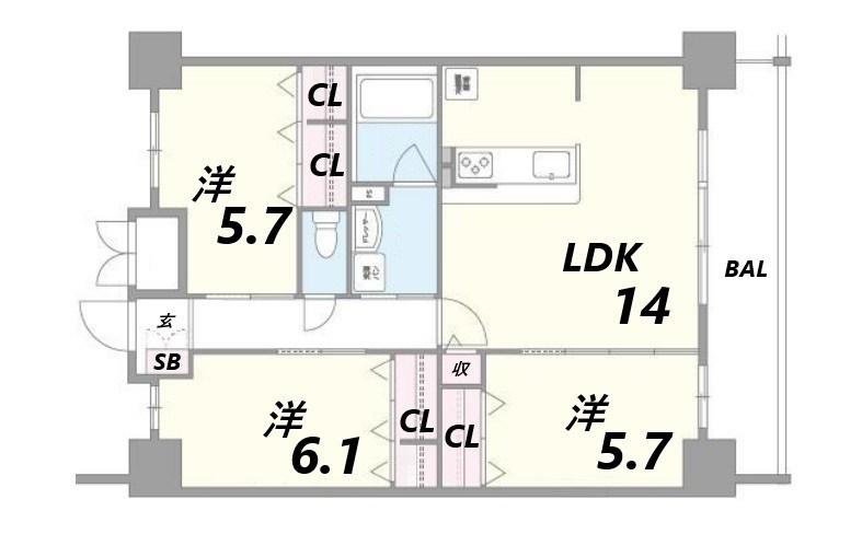 エル グラン コウショウ(3LDK/7階)の間取り写真