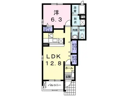 プリムローズB(1LDK/1階)の間取り写真