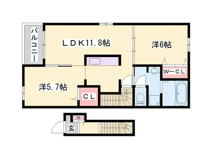 コンコルドラファイエットII(2LDK/2階)の間取り写真