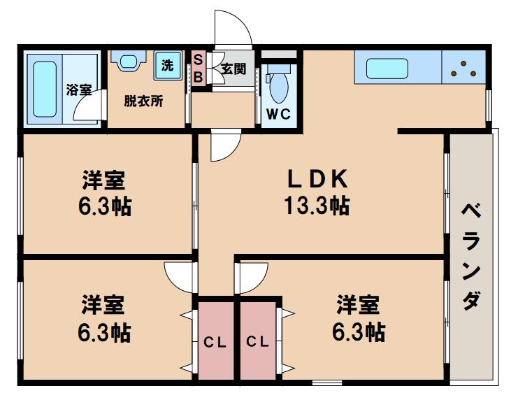 サンリットレジデンス(3LDK/3階)の間取り写真