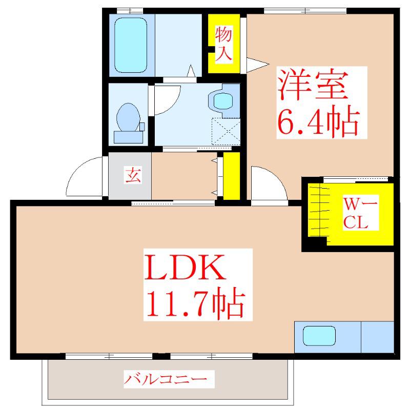 クローバー(1LDK/2階)の間取り写真