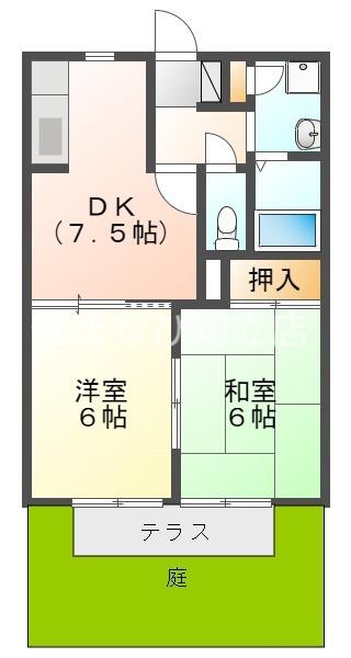 プレジオ宝町(2DK/1階)の間取り写真