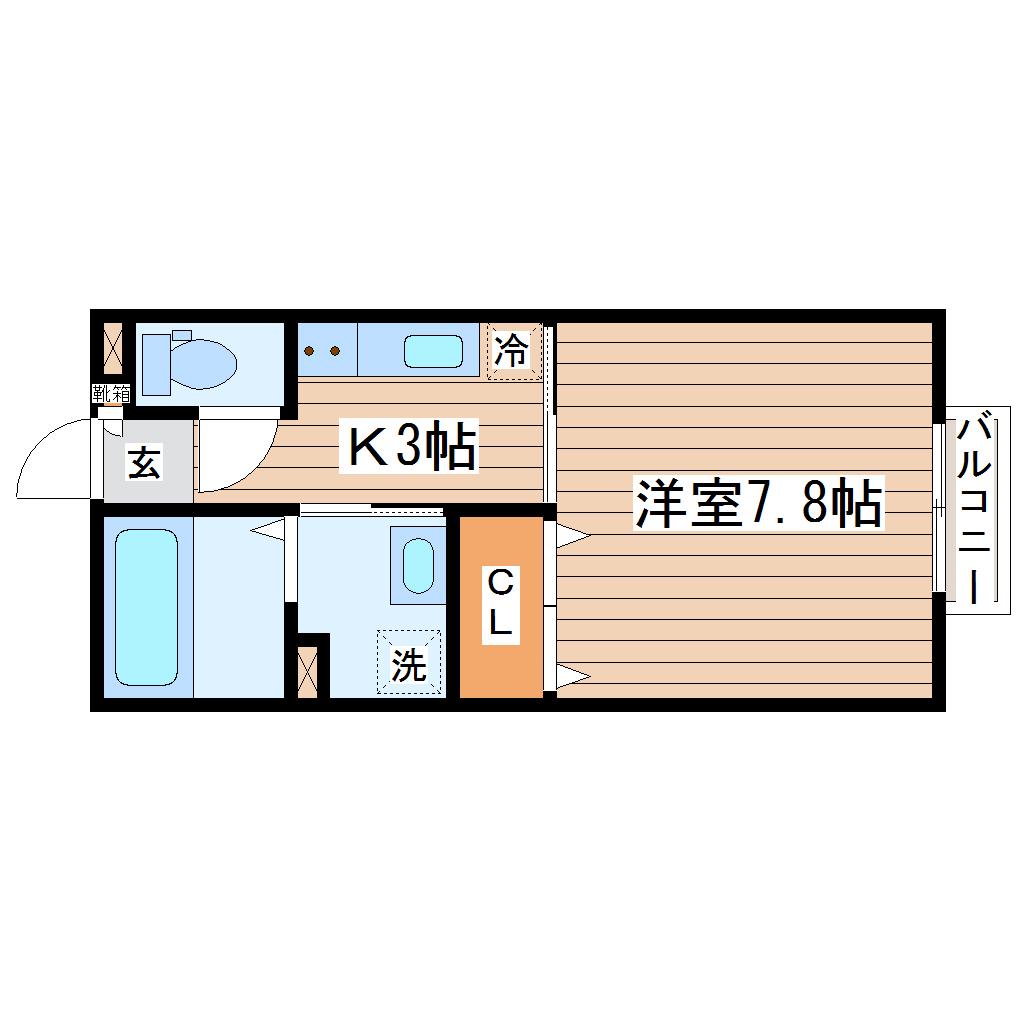 エアフォルク小松島(1K/2階)の間取り写真