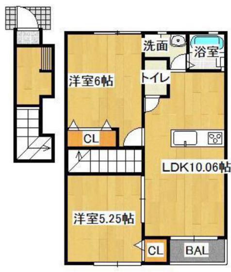 フォレスト平野A 東棟(2LDK/2階)の間取り写真