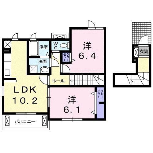 ベルクII(2LDK/2階)の間取り写真