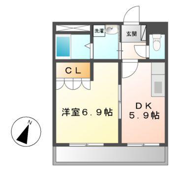 JOY FULL(1DK/1階)の間取り写真