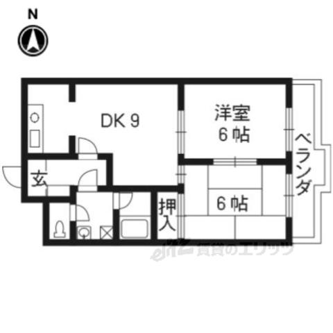 ニューシャトー長岡(2DK/3階)の間取り写真