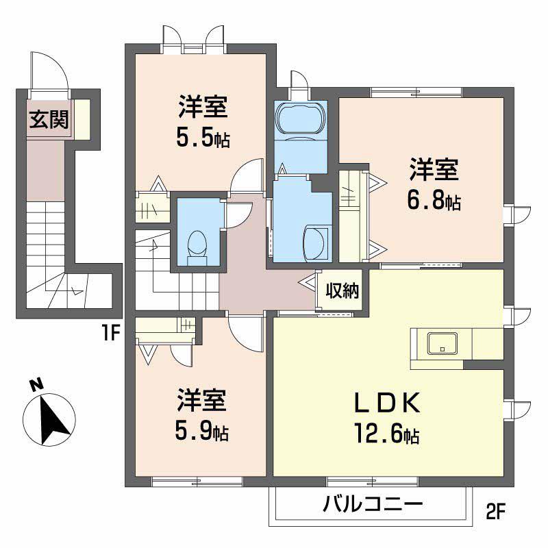 オレンジホップ C棟(3LDK/2階)の間取り写真
