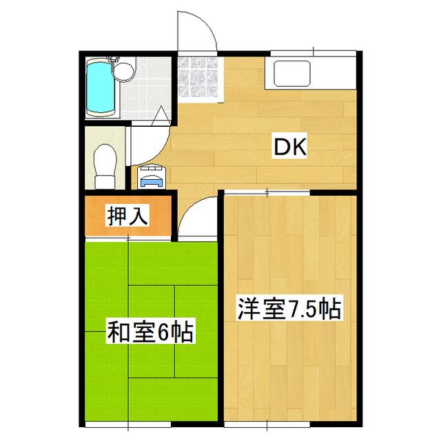 グリーンヒルハイツ B棟(2DK/1階)の間取り写真