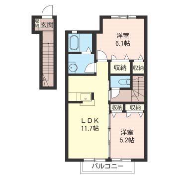 クワイエット杉G棟(2LDK/2階)の間取り写真